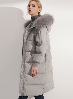 Winter Hooded Thicken Zipper-front Slim Down Coat 