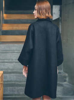Lapel Single-breasted Loose A Line Overcoat