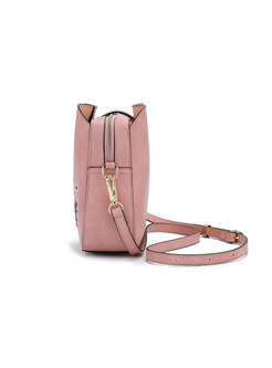 Fashion Pink Print Zipper Bucket Bag