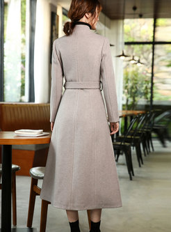 Autumn Retro Standing Cold Cashmere Coat With Belt