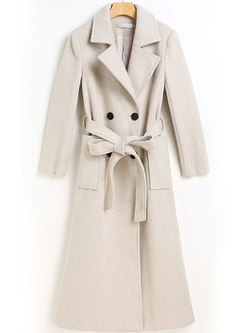 Winter Beige Turn-down Collar Double-breasted Coat