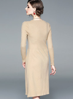Elegant Solid Color Knitted Dress & Short Sleeve Cloak