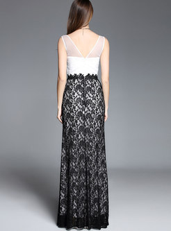 Elegant Lace Stitching Sleeveless Maxi Prom Dress