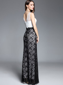 Elegant Lace Stitching Sleeveless Maxi Prom Dress