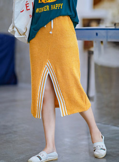 Stylish Tie-waist Knitted Slit Midi Skirt