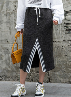 Chic High Waist Color-blocked Slit Knitted Skirt