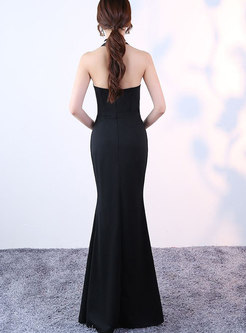 Elastic Black Off Shoulder Split Maxi Evening Dress