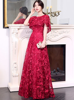 Elegant Red Waist Lace Evening Dress