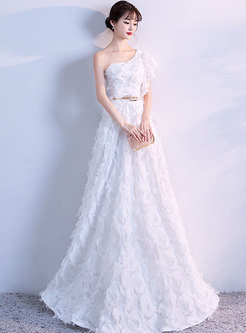 Elegant White Slash Neck High Waist Prom Dress