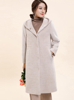 Hooded Long Sleeve Pocket Overcoat With Dark Button