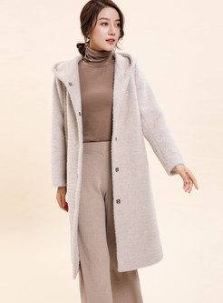 Hooded Long Sleeve Pocket Overcoat With Dark Button