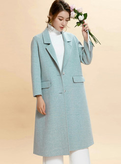 Fashion Notched Long Sleeve Small Grid Overcoat