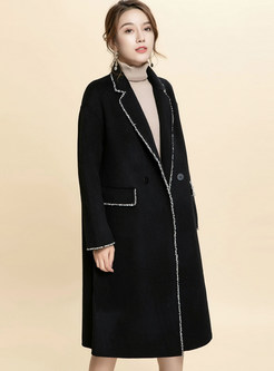 Black Notched Color-blocked Edge Woolen Coat