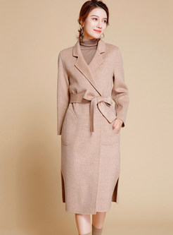 Pure Color Loose Slit Cashmere Overcoat