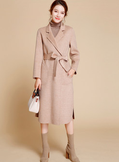 Pure Color Loose Slit Cashmere Overcoat