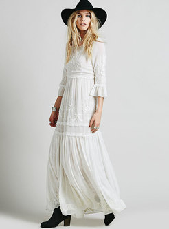 Solid Color Embroidered Maxi Beach Dress