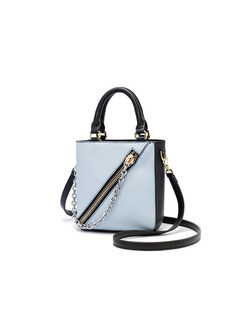 Color-blocked Zippered Chain Crossbody Bag