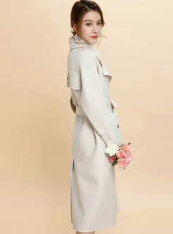 Notched Long Sleeve Tie-waist Cashmere Overcoat