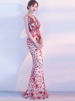 Stylish Red Cutout-Back Sleeveless Wrap Mermaid Wedding Dress