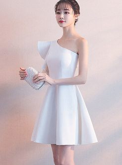 Party White One Shoulder Sexy Mini Princess Dress