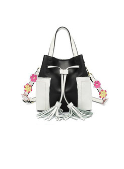 Color-blocked Bucket Top Handle & Crossbody Bag With Flower