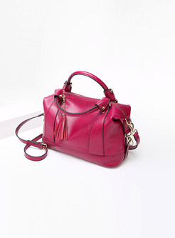 Stylish Solid Color Tassel Top Handle & Crossbody Bag