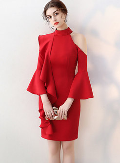 Chic Flare Sleeve Off Shoulder Sheath Party Dress