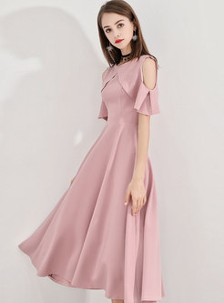 Pink Off Shoulder Slim Party Dress