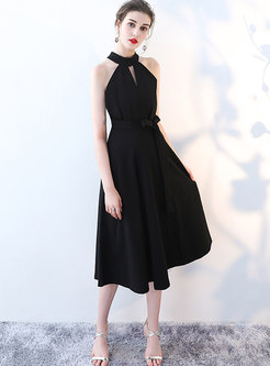 Sexy Black Hollow Out Bowknot Evening Dress
