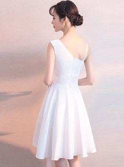 Stylish White Asymmetric Evening Dress