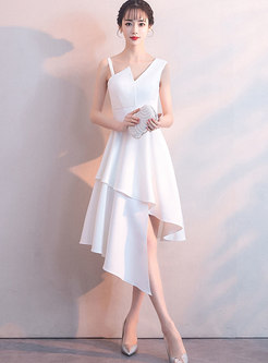 Stylish White Asymmetric Evening Dress