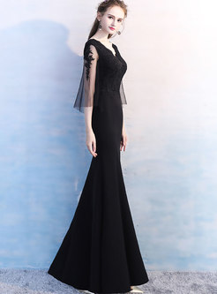Elegant Black V-neck Slit Prom Dress