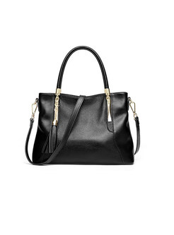 Solid Color Tassel Leather Handbag & Crossbody Bag