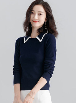 Stylish Contrast-Collar Long Sleeve Shift Sweater 