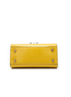 Fashion Yellow Wide Strap Push Lock Top Handle & Crossbody Bag