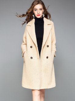 Brief Turn Down Collar Double-breasted Woolen Coat