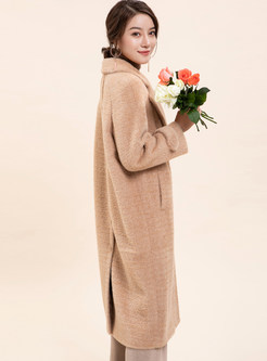 Stylish Notched Pure Color Thermal Slit Loose Overcoat