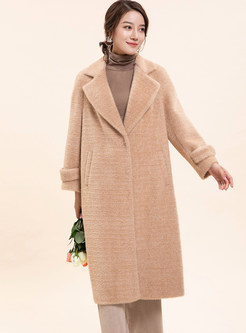 Stylish Notched Pure Color Thermal Slit Loose Overcoat