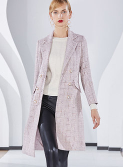 Brief Pink Lapel Double-breasted Knee-length Coat