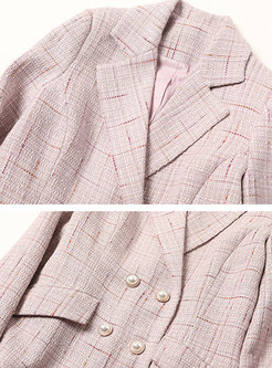 Brief Pink Lapel Double-breasted Knee-length Coat