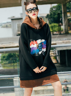 Chic Color-blocked Splicing Patchwork Hooded Dress