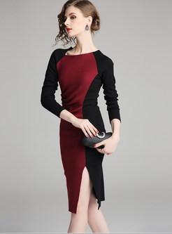 Stylish Color-blocked Slit Bodycon Dress