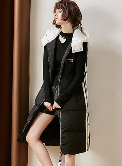 Casual Color-blocked Hooded Zipper Straight Down Vest