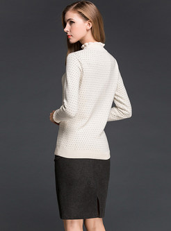 Half High Neck Long Sleeve Falbala Knitted Sweater