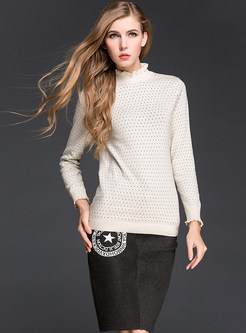 Half High Neck Long Sleeve Falbala Knitted Sweater