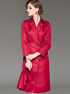 Fashion Solid Color V-neck Long Sleeve Dress