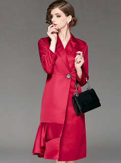 Fashion Solid Color V-neck Long Sleeve Dress