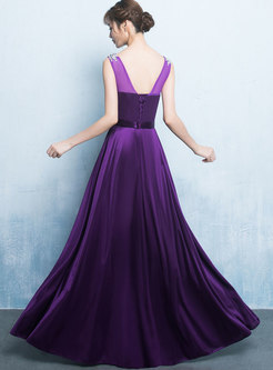 Elegant Purple Drilling Sleeveless Hem Prom Dress