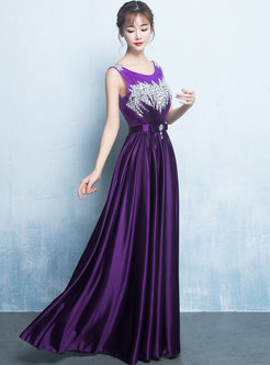 Elegant Purple Drilling Sleeveless Hem Prom Dress