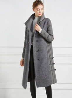 Stand Collar Single-breasted Splicing Down Coat